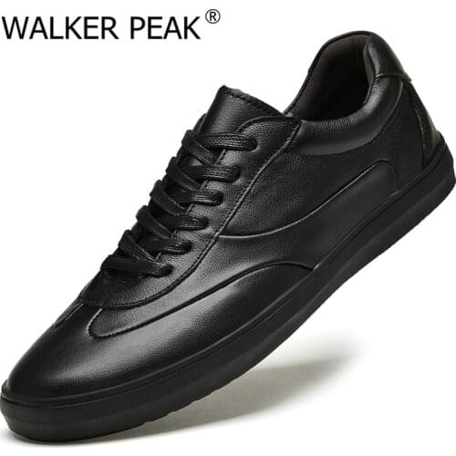 Mens Genuine Leather Casual Shoes White Tenis Footwear for Men Fashion Comfortable Autumn Male Flats Lace up Man Loafers Shoes