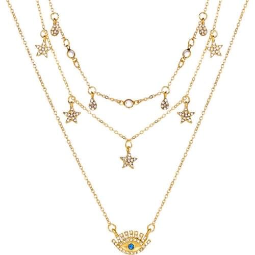 Creative Personality Water Drop Eye Star Necklace Pendant Women Fashion Gold Color Exquisite Multilayer Clavicle Chain Necklaces