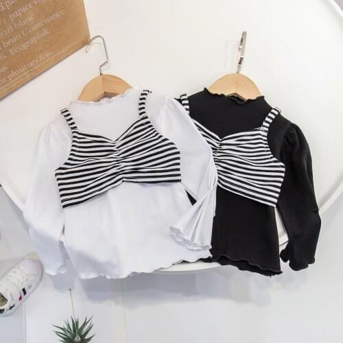 2021 Spring Autumn Girls Fashion Two Pieces T-shirt+ Suspender Two Colors