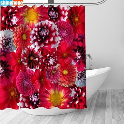Bloom Dahlia Curtains Polyester Bathroom Waterproof Shower Curtain With Plastic Hooks 180X200cm