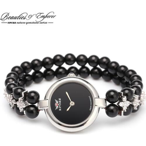 925 Sterling Silver Women Bracelet Watch Natural Stones Lady Quartz Watches Beads Analog Japan Movement Waterproof Brand Epozz