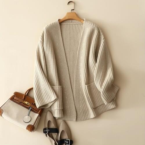 2021 winter new styles cashmere wool open cardigan coat women knitted chunky v neck thick outerwear ladies oversized sweater