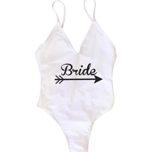 Wedding Party BRIDE black white Letter Print One Piece Swimwear Women Bathing Suit Sexy Hen Party Backless Beachwear Bikini