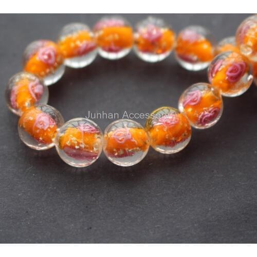 20Pieces/Lot 12mm Luminous Lampwork Glass Beads Flower Beads Orange color jewelry making