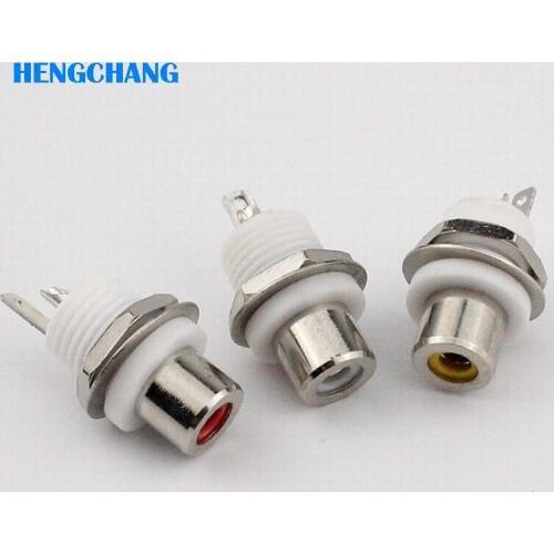 6pcs/lot Panel Mount Nickel Brass RCA Female plug Jack Audio Socket Amplifier Chassis Phono Connector with nut solder cup