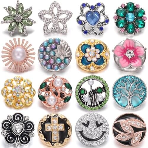 6pcs/lot Snap Button Jewelry Crystal Metal Tree Love Flower Cross Charms Fit 18mm Snap Button Bracelet Interchangeable Jewelry