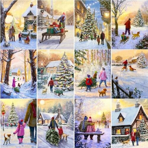 New 5D DIY Diamond Painting Snow Scene Diamond Embroidery Sunset Cross Stitch Full Square Round Drill Home Decor Manual Art Gift
