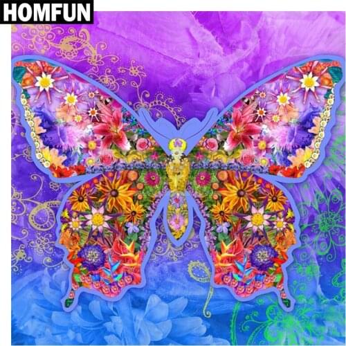 HOMFUN Full Square/Round Drill 5D DIY Diamond Painting "colorful butterfly" 3D Embroidery Cross Stitch 5D Home Decor A00382