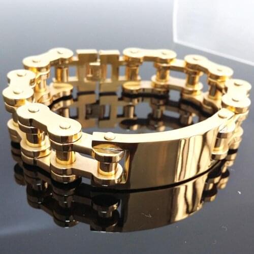 Fashion 20mm Gold Tone Stainless Steel Bike Bracelet Men Biker Bicycle Motorcycle Chain Bracelets Bangles Fine Jewelry For Male