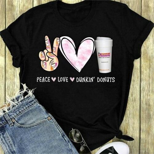 Peace Love Dunkin' Donuts Hand In Heart Lovely Happy Unisex Adult Black T-Shirt