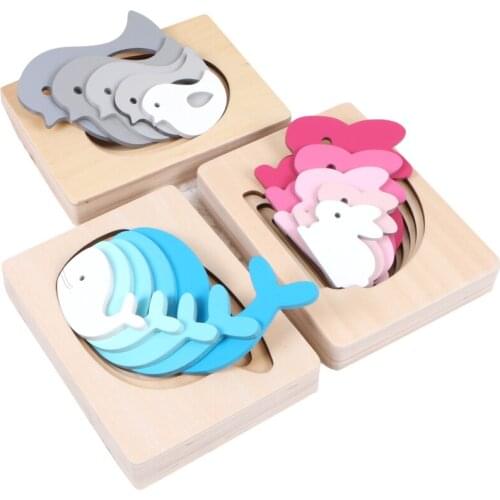 Montessori Wooden Childrens Sensory Education Toys Cute Animal Multi-layer Puzzle Montessori Wooden Puzzle Game Gift Toy