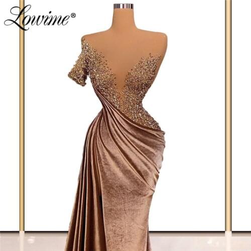 Lowime Dubai One Shoulder Long Evening Gowns 2021 Mermaid Elegant Formal Evening Dresses Middle East Women Wear Party Gowns Robe