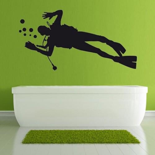 Diver Glass Wall Sticker Bathroom Door Wall Decal Removable Waterproof Home Decor Wall Art Vinyl Murals Wallpaper