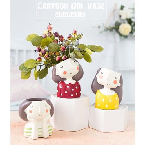 Home Decoration Planter Pot Cute Girl Flowerpot Planter Desktop Vase Home Office Accessories Bonsai Pot