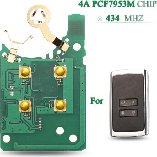 Bilchave 434Mhz 4A PCF7953M Chip Remote Smart Car Key Circuit Board 4 Buttons For Renault Megane 4 Keyless Go