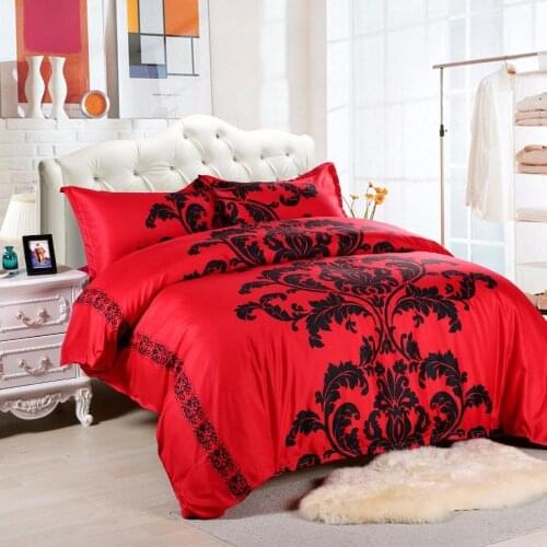 J European Style Red&Black Printing Bedding Sets 3pcs Queen 228x228cm Bedclothes Bed Linen Duvet Cover Set(No Sheet No Filling)