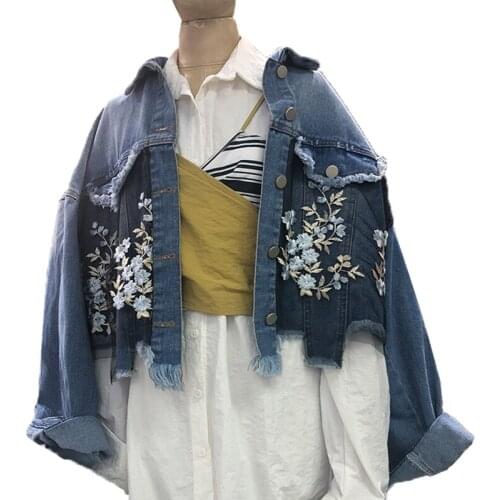 Womens Denim Jacket Spring Autumn Coat Short Single-breasted Embroidery Lady Girl Denim Jackets Outwear Motorcycle Clothing