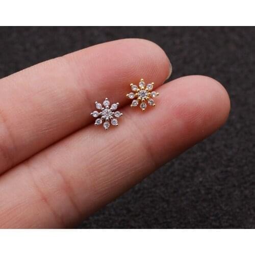 1Pcs Hot Sun Flower Gem Crystal Ear Cartilage Tragus Helix Piercing Bar Top Upper Stud Earring Tunnel Plugs Jewelry Women Gir