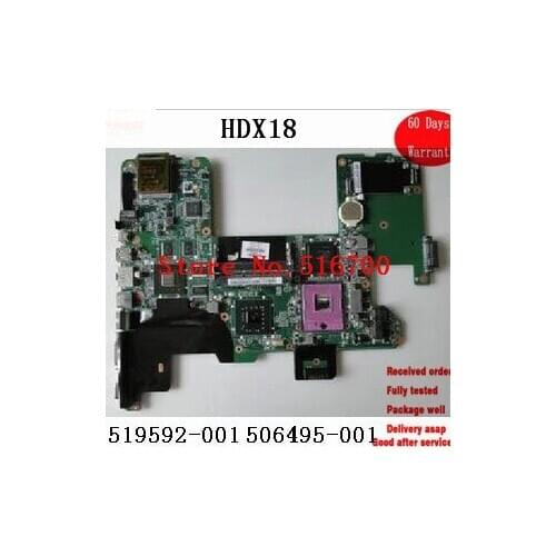 Mainboard 519592-001 For HP 506495-001 Laptop Motherboard HDX18 Laptop X18-1100 S478 31Ut7Mb0030 teste ok