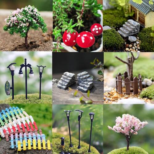 Mini Craft Figurine Bend Bridge House Mushroom Fence Craft Figurine Plant Pot Garden Ornament Miniature Fairy Garden Decor DIY