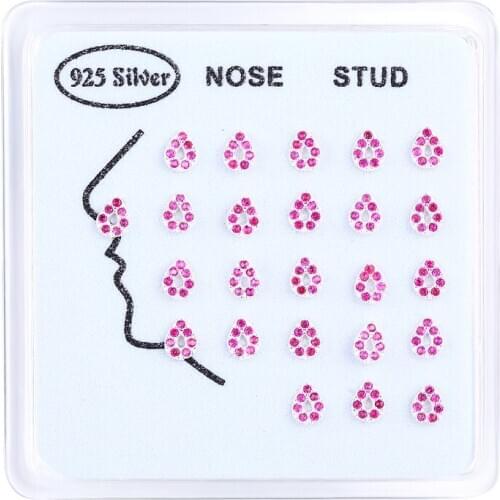 Trendy zircon nose stud for women girl 925 silver jewelry 1 box Red corundum drop heart petite micro zircon body piercing gift