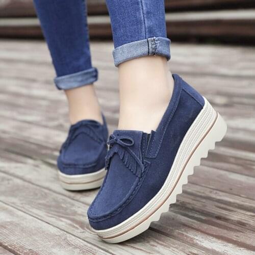 Women Genuine Leather Flats Platform Loafers Woman Creepers Lace Up Driving Moccasins Female Casual Shoes Sapato Feminino