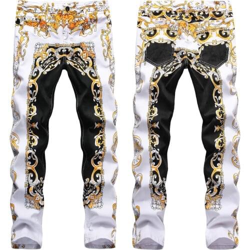 2021 Men’s Slim-fit Sexy Print Elastic Denim Jeans,Night Club&Party Dance Jeans,Retro &Enthusiastic Style,Young Guys Must