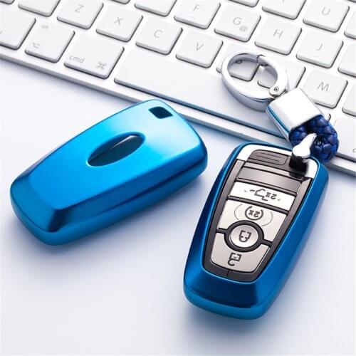 Soft TPU Car Key Cover Case Shell Fob For Ford Mondeo Mustang Fusion F-250 F-350 F-450 F-550 2017 Hand-woven Keychain Keyring