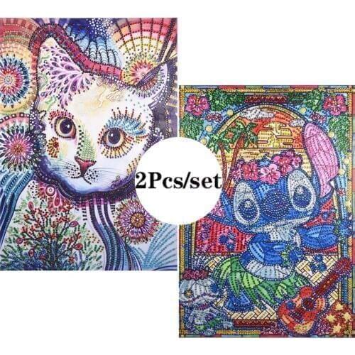 2Pcs 5D Diamond Embroidery Animals DIY Diamond Painting Special Shaped Cat Colorful Picture Of Rhinestone Cartoon 30x40cm