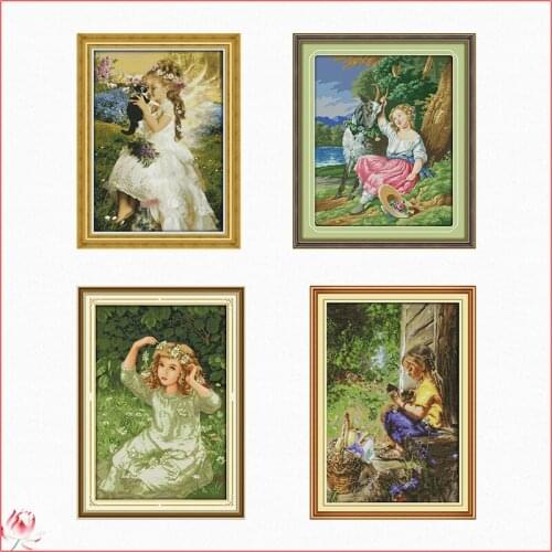 Beautiful Little Girl Series Cross Stitch Kit DIY Pattern 14CT 11CT Embroidery Set DMC Needlework Home Decoration Craft Painting
