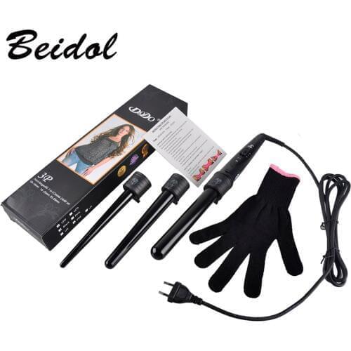 Professional Curling Wand Interchangeable 3 Parts Clip Iron Tourmaline Ceramic Package Hair Curler Set Hair Styling Tools Kits