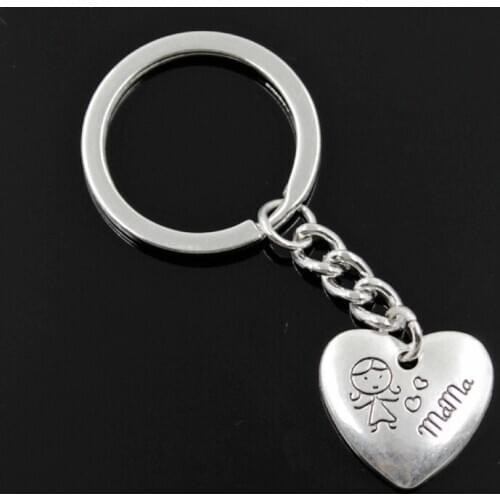 New Fashion Men 30mm Keychain DIY Metal Holder Chain Vintage Heart Mom Children 21x20mm Silver Color Pendant Gift