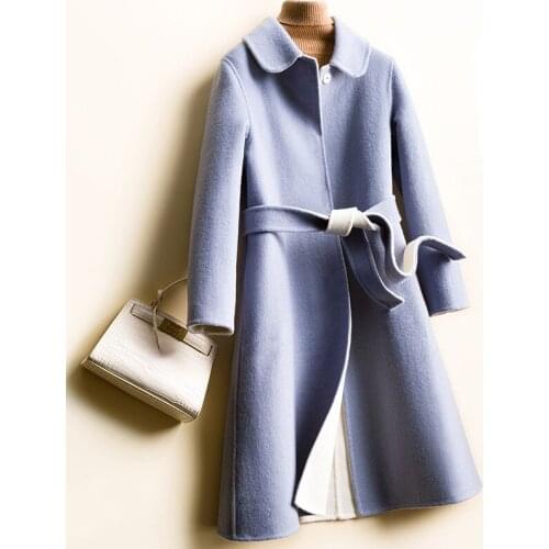 2021 New 100% Wool Coat Female Long Double-sided Wear Korean Style Autumn Womens Clothes Jackets for Women Outerwear WPY4238