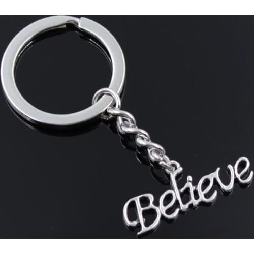 New Fashion Men 30mm Keychain DIY Metal Holder Chain Vintage Believe Peace Love Faith Hope 13mm High Silver Color Pendant Gift