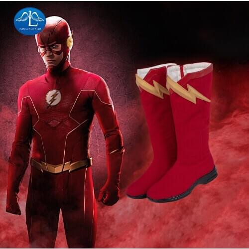 The Flash Season 6 Cosplay Barry Allen The Flash Boots Party Only Shoes Halloween Knitted Adult Red Custom