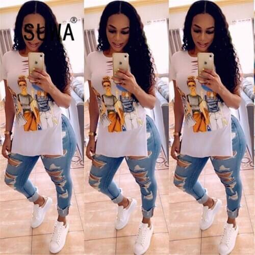 Wholesale Harajuku Graphic T-shirt Women Ulzzang Funny Cartoon Tshirt Vintage Fashion T Shirt Korean Style Top Tees Female