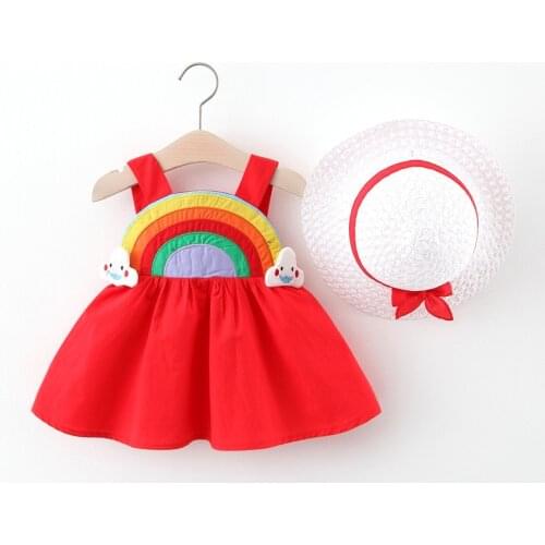 Baby Girls Dresses With Hat 2pcs Clothes Sets Kids Clothes Baby Sleeveless Birthday Party Princess Dress Print Floral Clothing