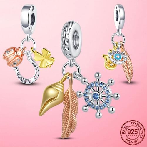 2021 New 925 Sterling Silver Triple Monogram Pendant Dangle Charm fit Original Pandora Bracelet Necklace Silver 925 Jewelry Gift
