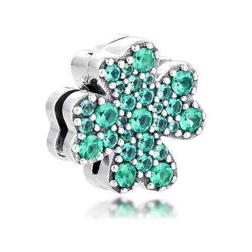 Pave Four-Leaf Clover Clip Charm Original 925 Silver Jewelry Fits Snake Chian Bracelets For Woman DIY Beads For Jewelry Making