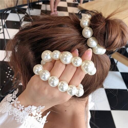 Woman Big Pearl Hair Ties Fashion Korean Style Hairband Scrunchies Girls Ponytail Holders Rubber Band Hair Accessories