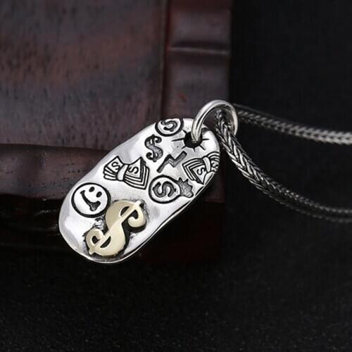 Silver s925 pure silver Korean version popular money smiley for pendant men and women fashion lightning small tag mans pendant