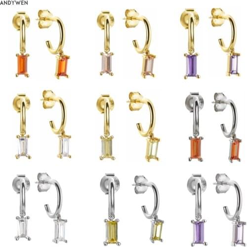 ANDYWEN 925 Sterling Silver Middle 7.5mm Drop Earring Circle Huggies Piercing Ohrringe Colorful Women Luxury Dangle Jewelry