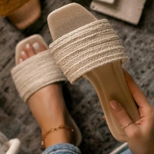 2021 Womens Slippers Hemp Rope Flat with Outside Breathable Beach Slides for Ladies Holiday Summer Shoes Woman Footwear