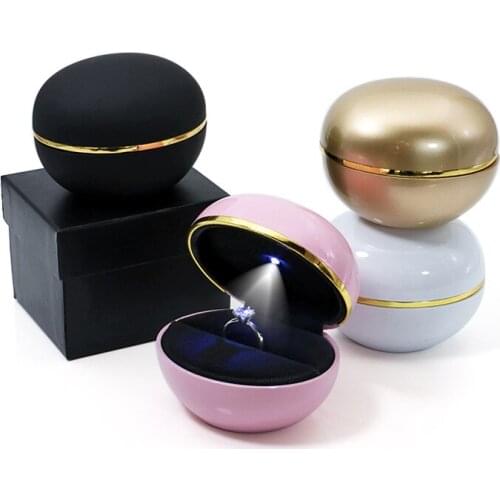 Special Egg Shape LED Light Wedding Gift Ring Display Box Plastic Oval Jewelry Packaging Cases with High Quality