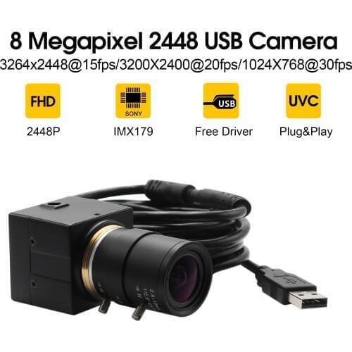 8MP USB Camera Video Webcam Mjpeg 3264X2448 2.8-12mm/5-50mm manual varifocal lens Sony IMX179 mini 3m cable usb camera