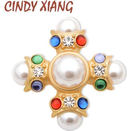 CINDY XIANG Baroque Style Large Cross Brooches for Women Colorful Beads Inlay New Design Fashion Pin Brooch Spring Style Gift