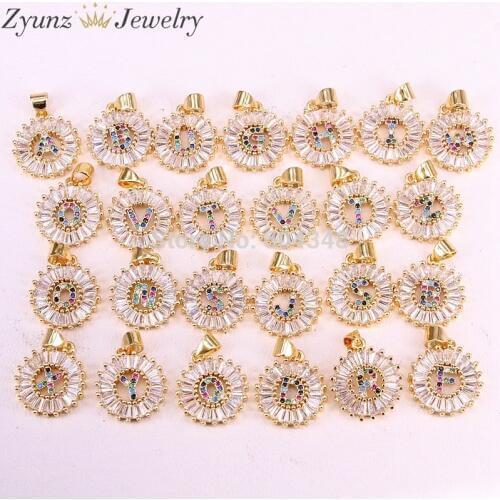 Copper Rainbow Cubic Zirconia A-Z 26 Letters Necklace Pendants Womens Fashion Jewelry Accessories