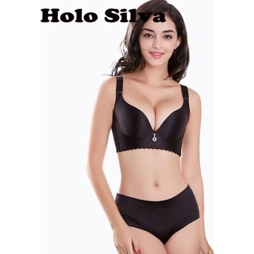 Plus Size Seamless Bras Briefs Set Sexy Womens Bra Lingerie Set Push Up Brassiere A B C D E Cup Wire Free Bralette Underwear Bh