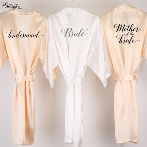 Sisbigdey champagne gold robe bride satin kimono robe women wedding sister of the bride printing bridesmaid bridal party robes
