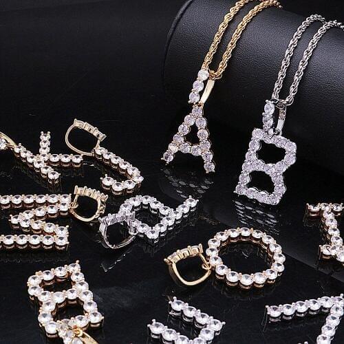 Lureen Men Letters Micro Pave Cubic Zircon Pendant Necklace Gold Silver Color Name A-Z Choker Necklace for Women Fashion Jewelry